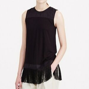 J.Crew Women Size S Solid Black Fringe Tank‎ Drape Top Tunic